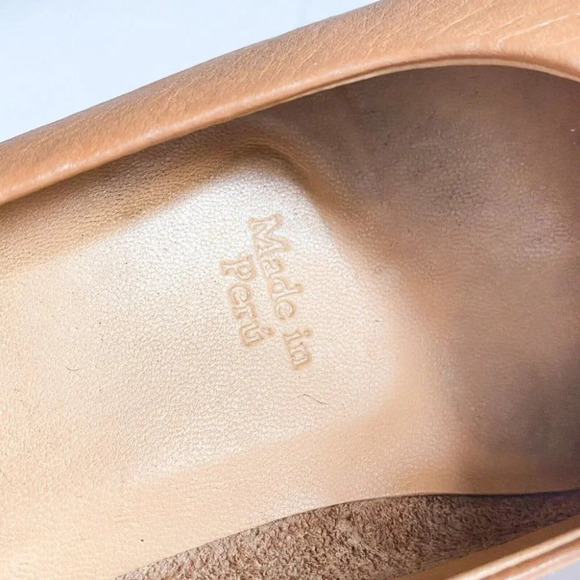 Camel Beige Leather Made in  Peru Clog Wood Sole Heels 7 - Picture 6 of 9